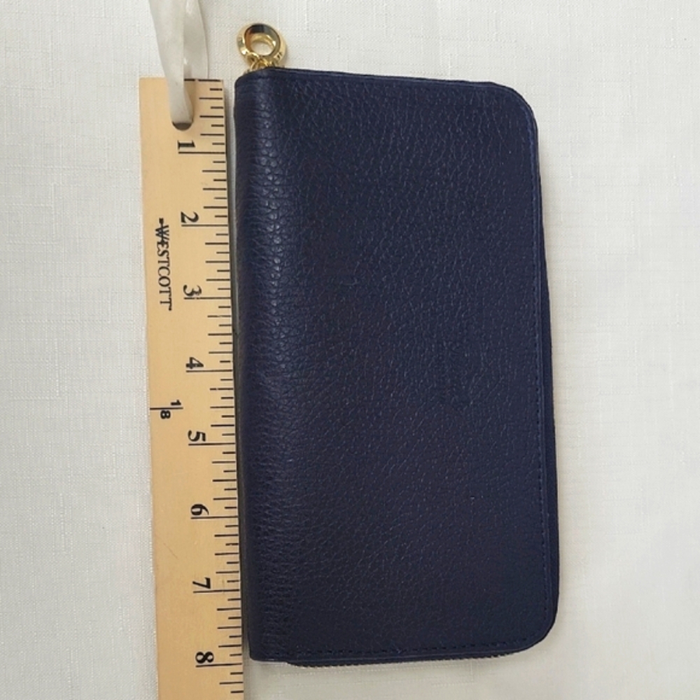 Classic Navy Blue Italian Leather Clutch style Wallet with Gold Zipper - Picture 6 of 6